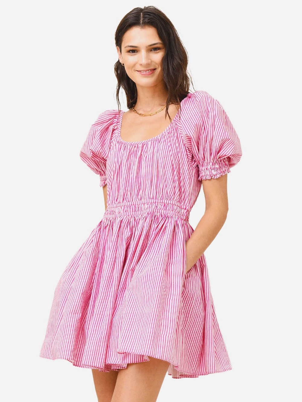 Rhode Striped Cotton Anika bohemian preppy Mini Dress in Pink & White size xl